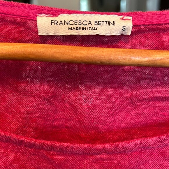 Francesca Bettini Linen Short Sleeve Lightweight Breezy Blouse Cranberry Size S - Picture 4 of 8